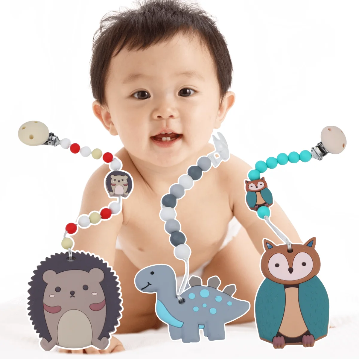 

TeethingToys for Baby Silicone Baby Teethers with Pacifier Clip Chain Silicone Beads Teether Toy Infant Teether pain Relief toys