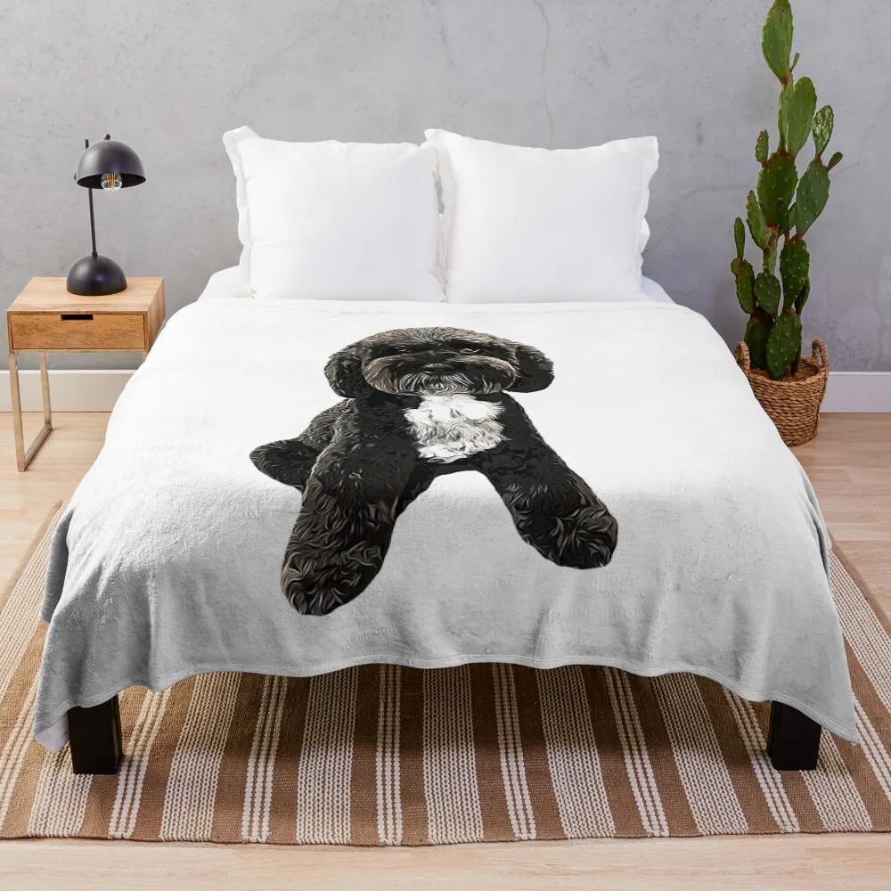 

Cockapoo Cavapoo Black with White Puppy Dog Throw Blanket