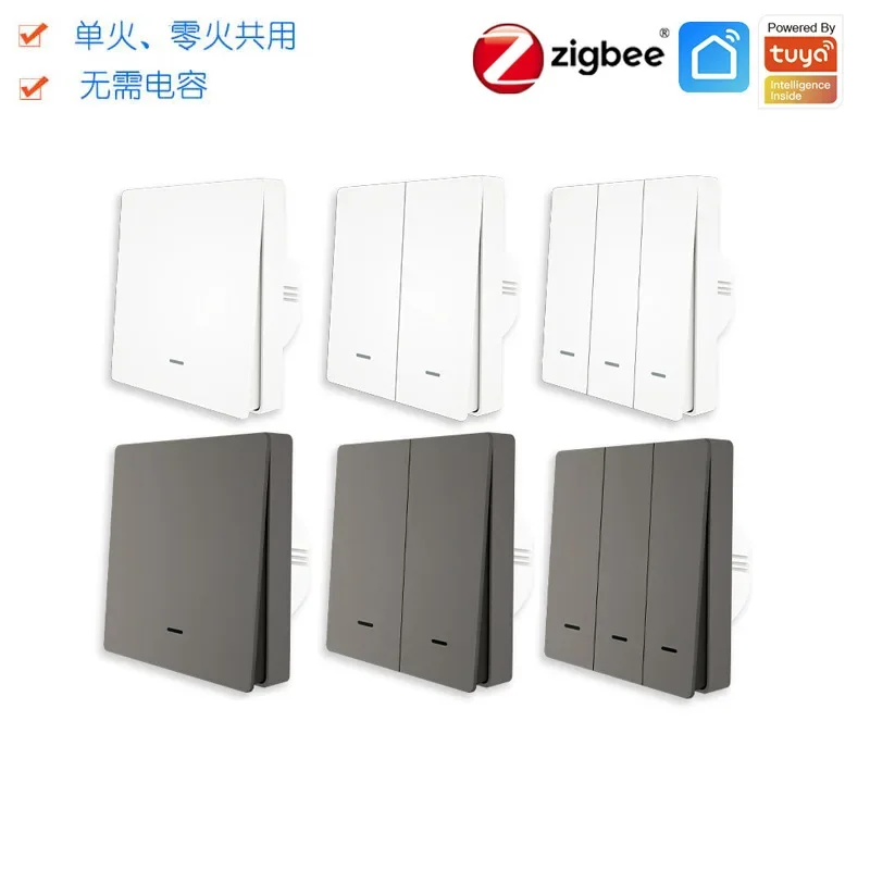 

Умные настенные выключатели Tuya Zigbee 1, 2, 3, 4, клюки с нейтральным прерывателем, приложение Alexa, совместимая панель с голосовым мультиконтролем