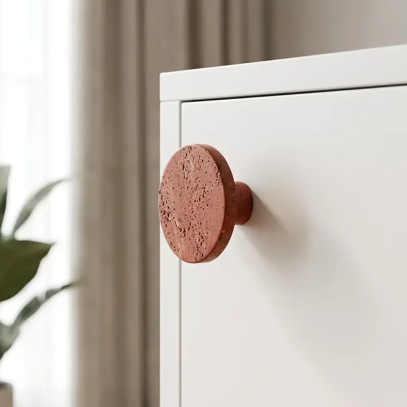 Modern Mushroom Shaped Red Limestone Cabinet Knob Handmade Natural Stone Dresser Handle Decorative Kitchen Hardware Wholesale