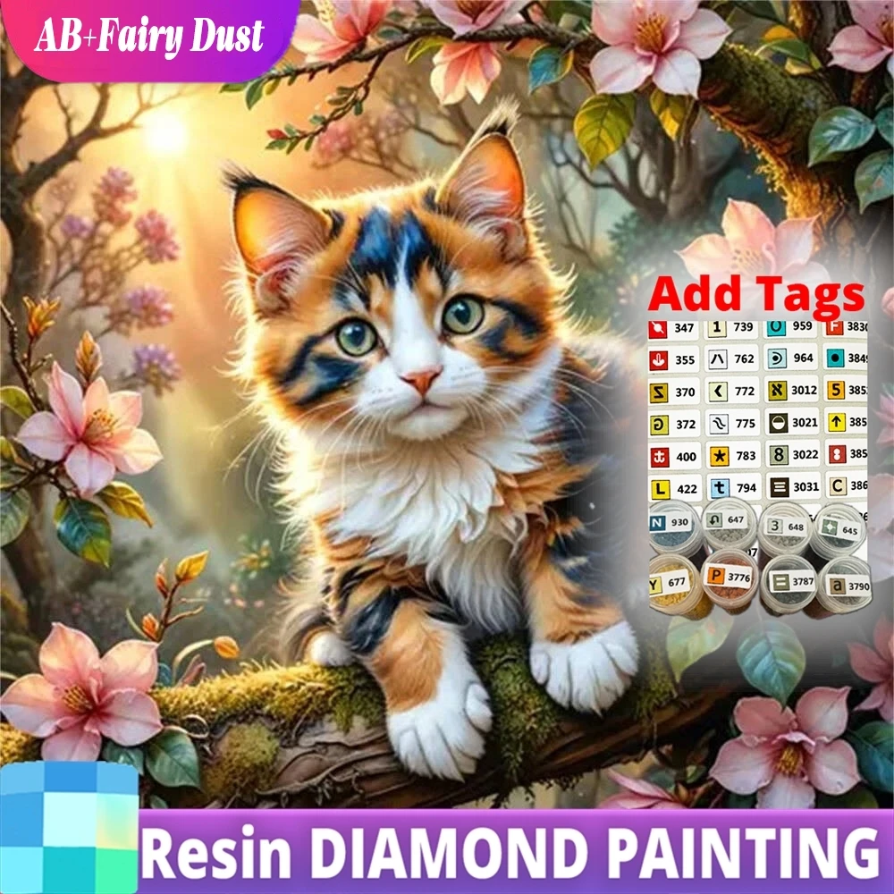

Смола AB сказочная пыль Алмазная мозаика кошка животное DIY акриловые принадлежности для рукоделия живопись цветок подходит для начинающих вышивка ребенка