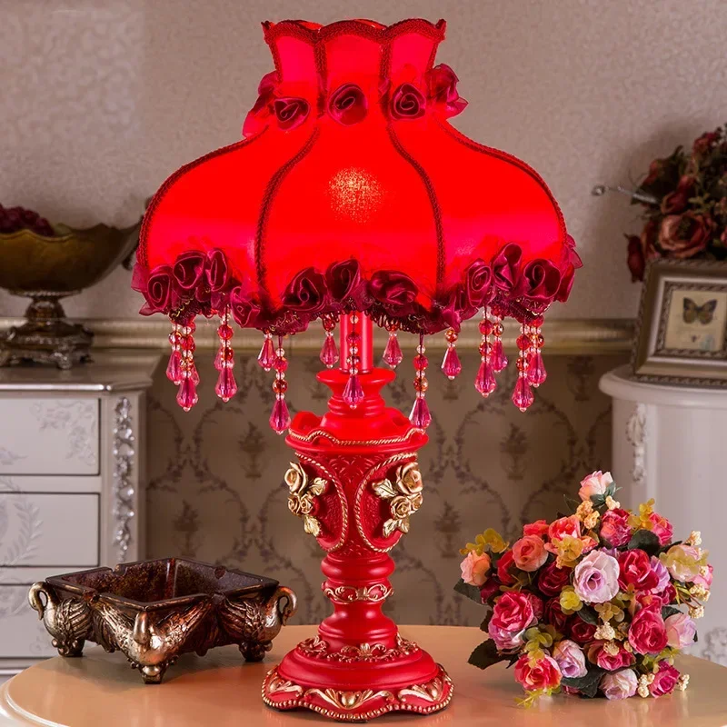 

European Bedside Table Lamp Light Luxury Wedding Room Creative Warm Romantic Red Living Room Study Bedroom American Desk Lamp