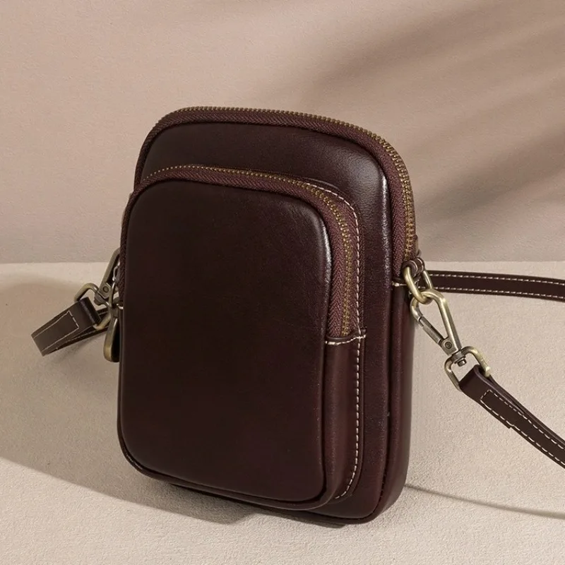 Genuine Leather Handbag for Women 2024 Trend Small Bag Simple Vegetable Tanned Cowhide Mobile Phone Bag Crossbody Shoulder Bag