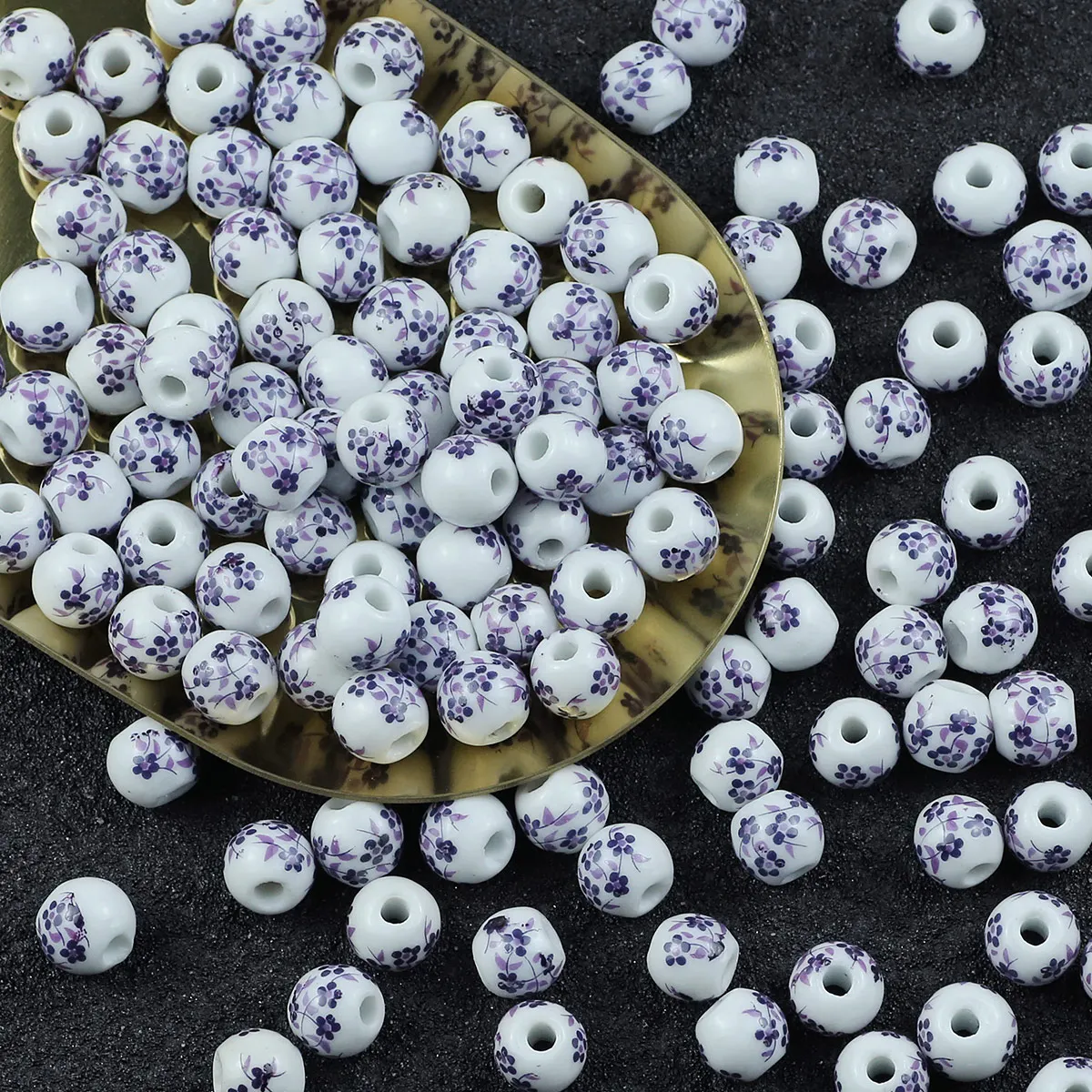 8mm 10mm 12mm Pruple Blue Ceramic Celadon 20pcs Round Loose Beads For Jewelry Making Bracelet Necklace DIY Handmade Accessories