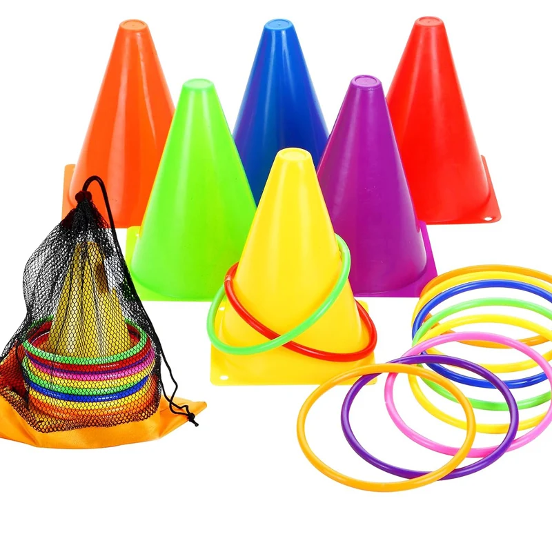 Carnival Games Combo Set para crianças e adultos, cones plásticos, Ring Toss, brinquedos de integração sensorial, quintal, gramado, playground, brincadeiras ao ar livre