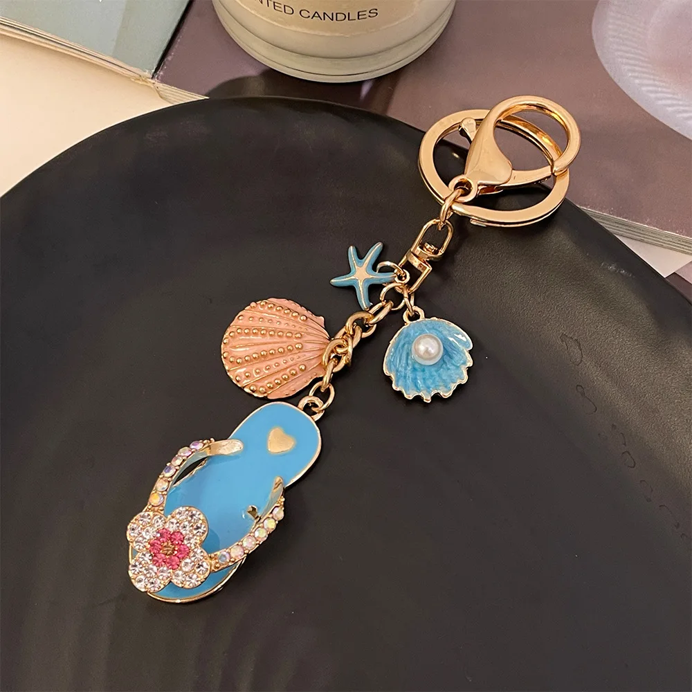 luxury jewelry Cute Clover Slippers Car Keychain with rhinestone Metal Bag Hanging Accessories for woman