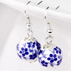 Pairs/Lot Handmade Blue And White Porcelain Earring Vintage Ceramic Woman Lady Drop Earrings Dangle Earrings Brincos Femme