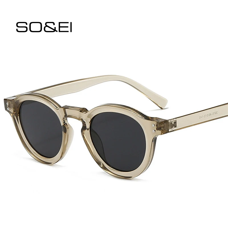 

SO&EI Fashion Small Round Sunglasses Women Shades UV400 Fashion Clear Lens Men Trending Rivets Frame