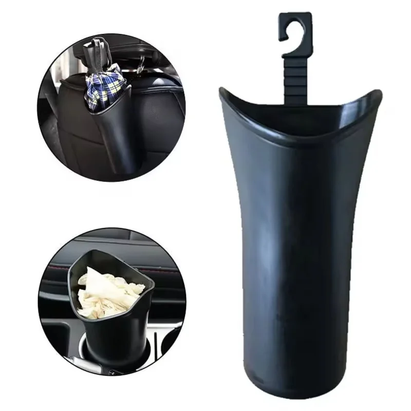 Multifunctional Car Umbrella Storage Bucket Black Plastic Holder Barrel with Hook for Gathering Bottle Shelves Car Trash Can