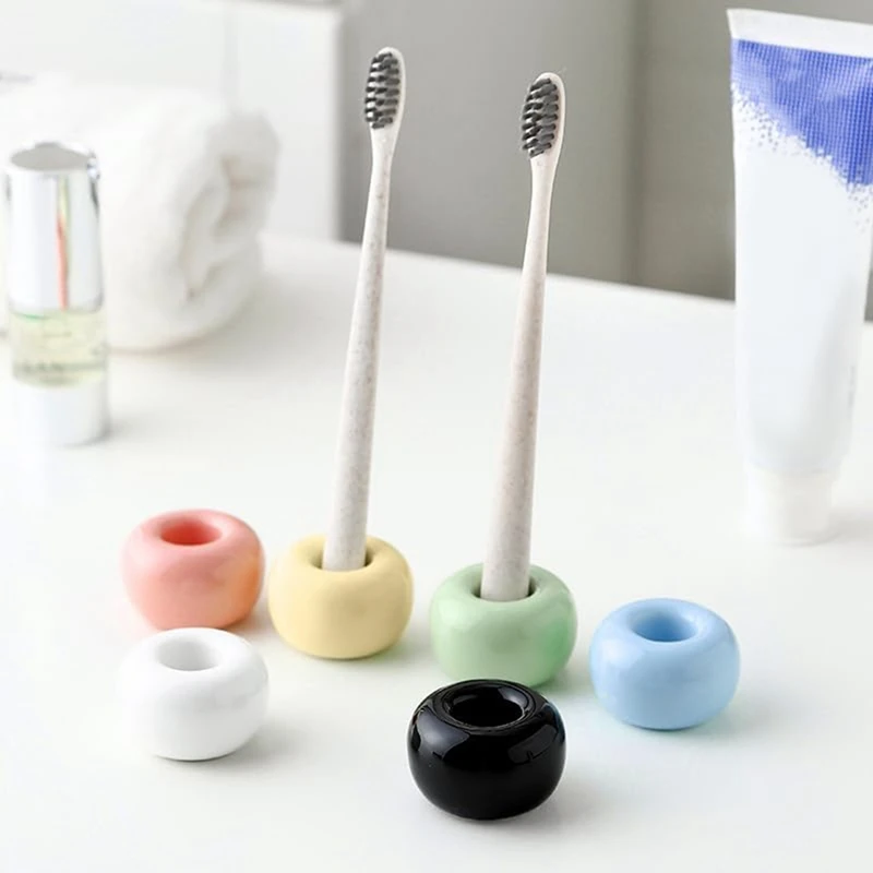 

Mini Ceramics Toothbrush Holder Stand For Bathroom Vanity Countertop, Handmade Couple Toothbrush Head Holder Durable Easy To Use