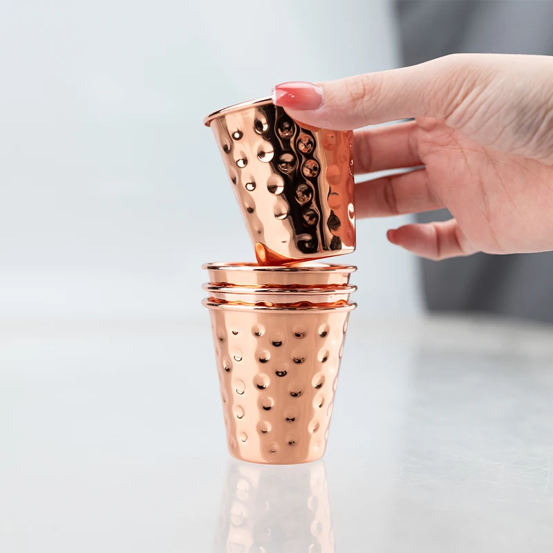 Vaso de chupito de cobre martillado de 60 ml – Vaso de chupito vintage de 2 oz para whisky, vodka, tequila, ideal para el hogar, bar y regalo, taza Moscow Mule