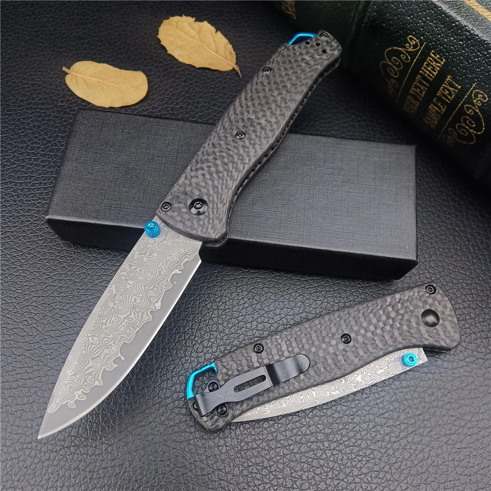 

High Quality Damascus Steel Drop Point Blade Carbon Fiber Handles Folding Pocket Knife Outdoor Hunting Camping EDC Tool