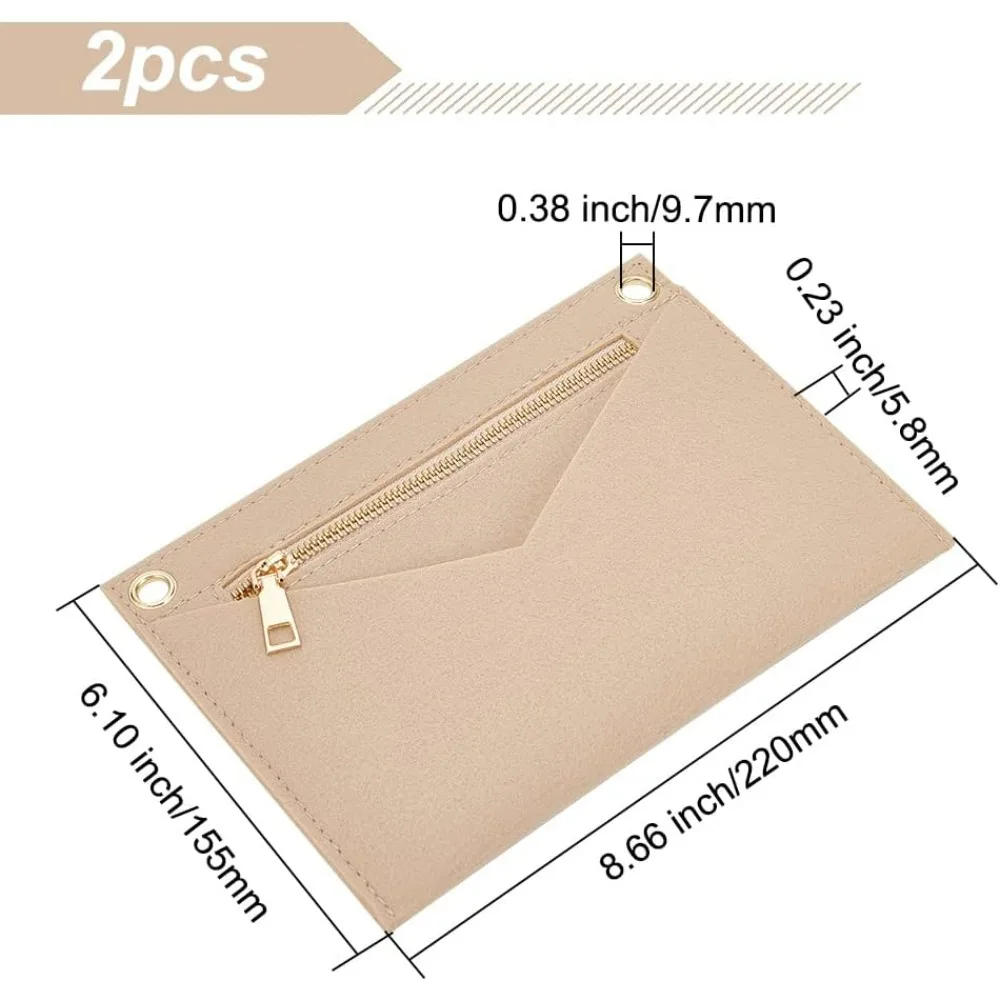 2pcs Felt Purse Organizer Insert, Zipper Handbag Shaper Liner with Eyelet Envelope Bag Pochette Tote Insert Divider Organizer