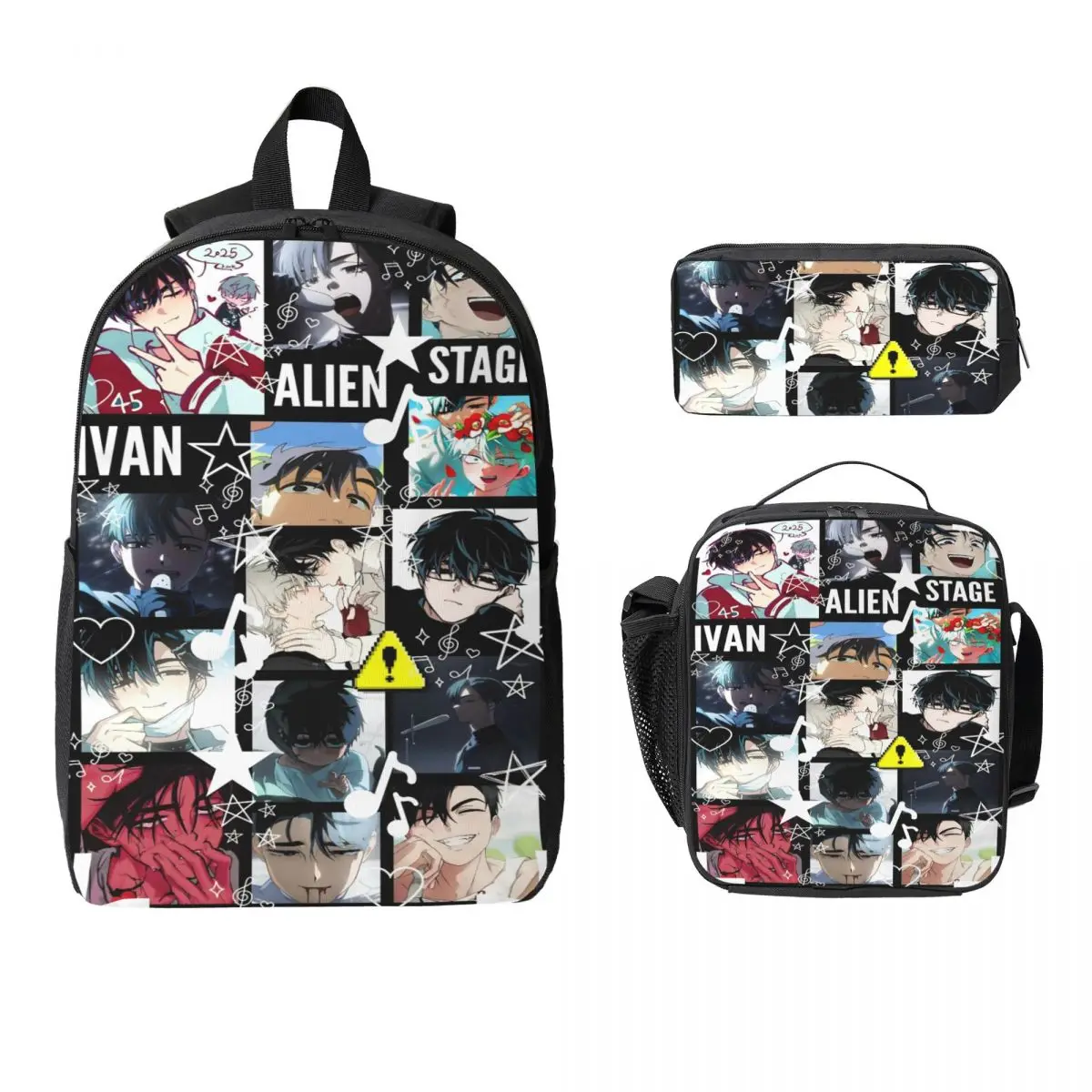 

3 шт., набор аниме-рюкзаков Ivan Alien Stage для детей, пеналы, наборы сумок для книг с ланч-бокс для школьников, рюкзак