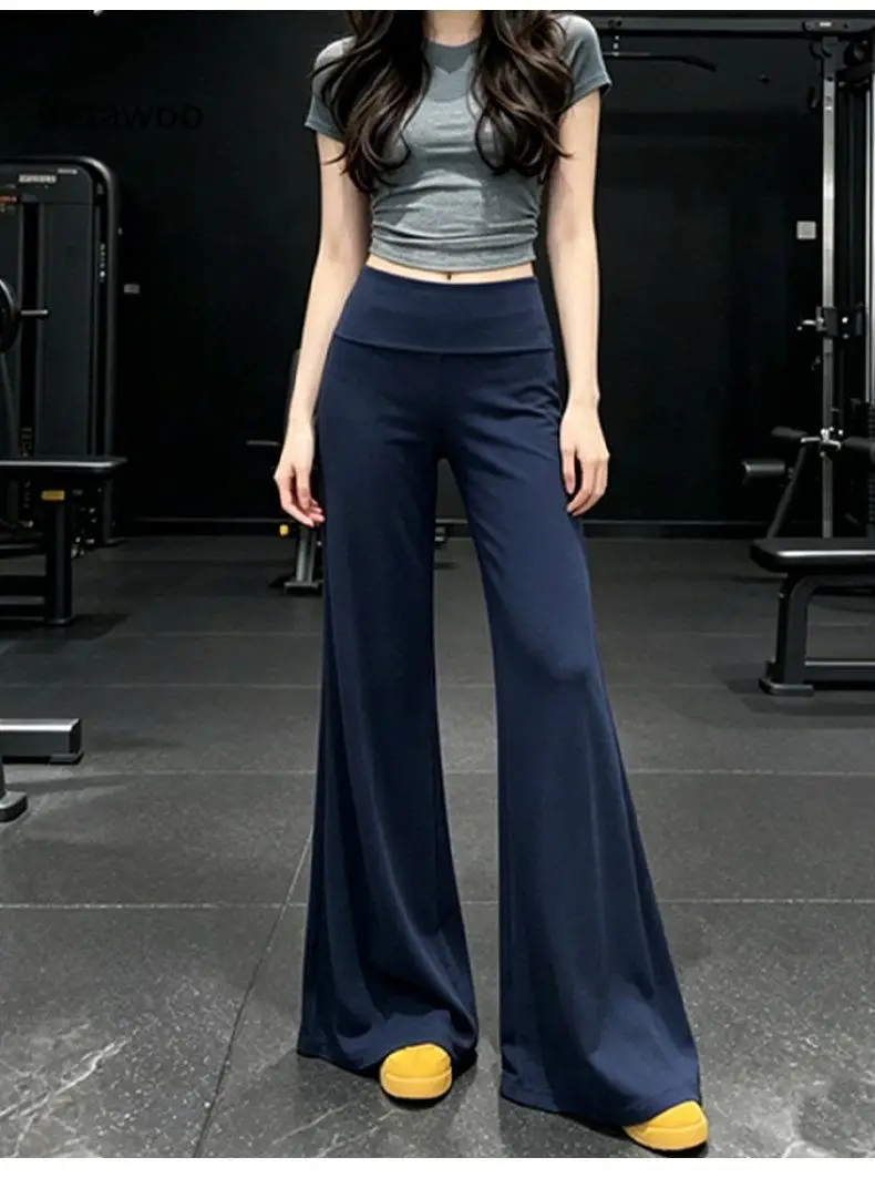 Women High Waisted Flare Leg Pants Stretchy Casual Sports Trousers Slim Fit Bootcut Pants for Daily Workout Outfits