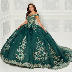 Customized Green Quinceanera Dresses Princess Applique Lace Ball Gown Birthday Gown Tulle Sweet 16 Dresses vestidos de 15 YQD19