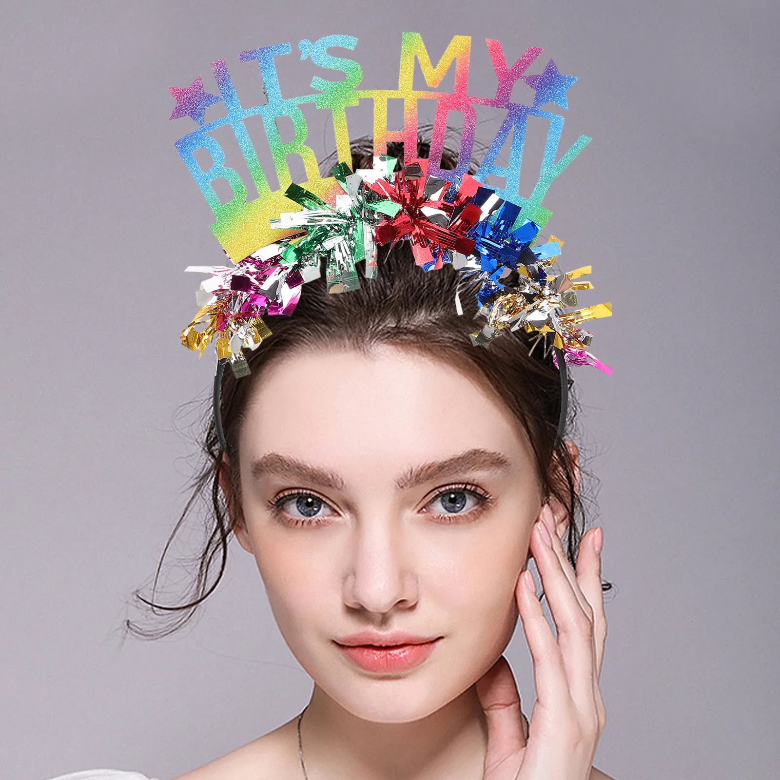 

Colorful Rainbow Tassel Birthday Headband It's My Birthday Crown Hairband for Adults Party Photo Shoot Wedding Celebration