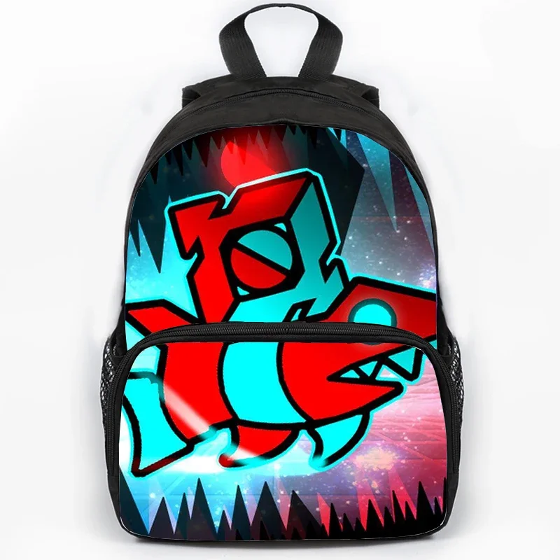 Grande Capacidade Anime Mochila, Angry Geometry Dash, Bookbag de Viagem Infantil, Estudantes Mochila Escolar para Meninas e Meninos, 16"