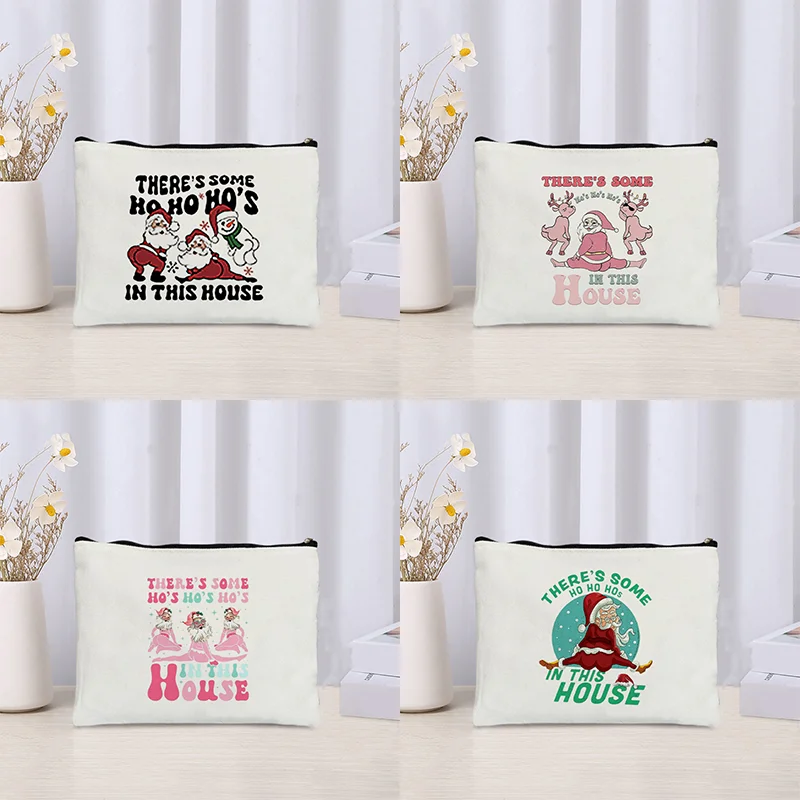 

There Is Some Ho's Ho's Ho's in This House Cosmetic Kit Humor Santa Claus and Snowman Print Makeup Bag Great Christmas Gift
