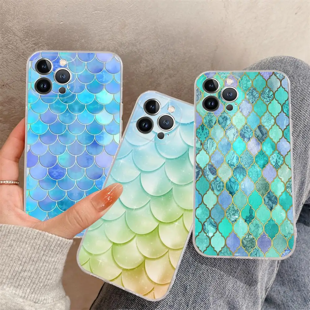 Mermaid fish skin shine Phone Case For iPhone 15 14 11 12 13 Mini Pro XS Max Cover 6 7 8 Plus X XR SE 2020 Funda Shell