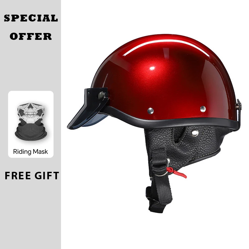 DOT Approved Low Profile Half Helmet for Motorbike Moped Cascos Para Moto Motorcycle Helmets Retro 1/2 Open Half Face Helmet Men