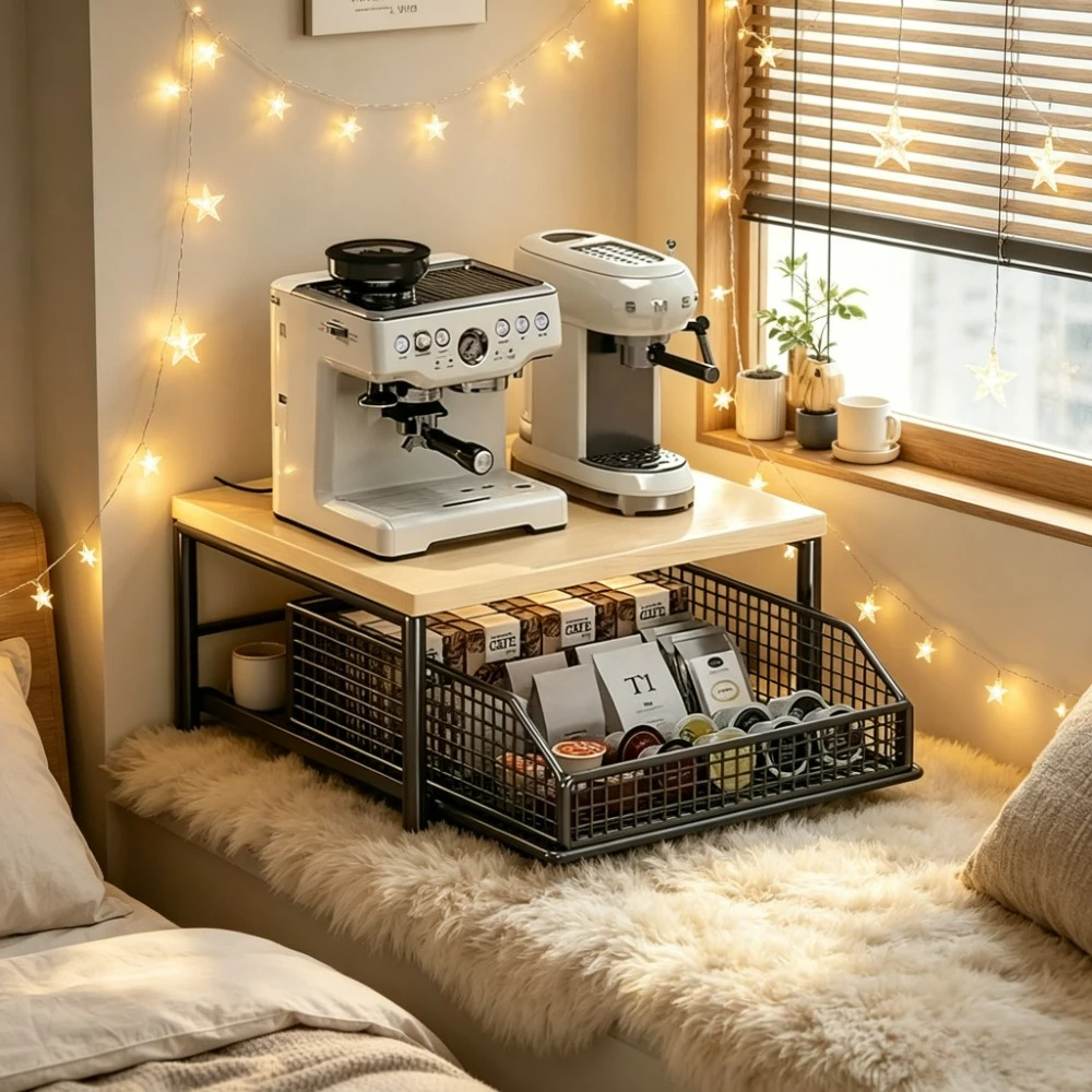 Desktop-Kaffeehalter, Aufbewahrungshalter, Becherhalter, Teebeutelhalter, Kaffeeaufbewahrungshalter, ausziehbarer Aufbewahrungsständer, herausziehbares Aufbewahrungsregal