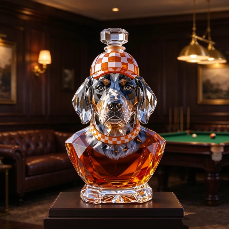 Dog Shaped Whiskey Decanter, Creative Crystal Glass Liquor Bottle with Stopper, Novelty Animal Wine Carafe for Home Bar Decor