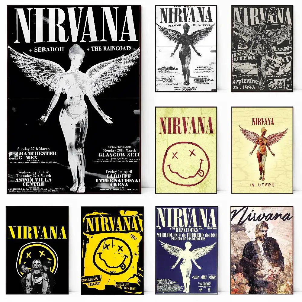 ملصق لوحة ملصق Rock Band A-N-Nirvana مع مطبوعات هدية تزيين غرفة النوم وغرفة المعيشة