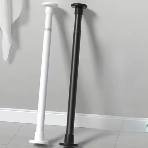 Metal Telescopic Door Curtain Rod No Drilling Adjustable Length Shower Curtain Pole Multi-functional Clothes Drying Rack