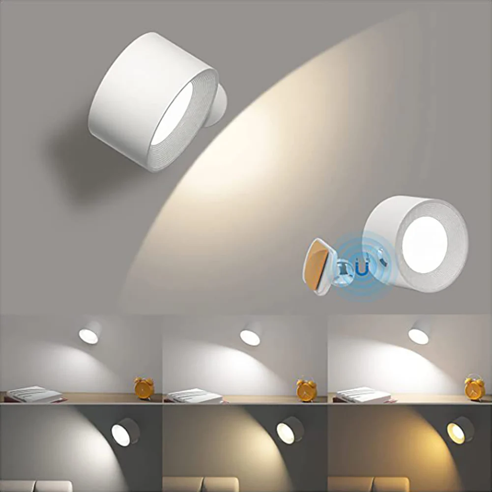 USB recarregável LED Wall Light, toque sem fio, Wall Mounted Sconce Lights, 360 ° bola magnética, girar quarto, lâmpada de leitura