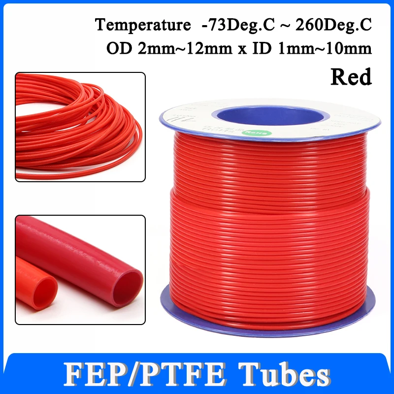 1/2/3/5/10m Red ID0.5 1 2 2.5 3 4 5 6 7 8 10mm PTFE Tube FEP Insulated Hose Extruder J-head Rigid Pipe 600V For 3D Printer Parts