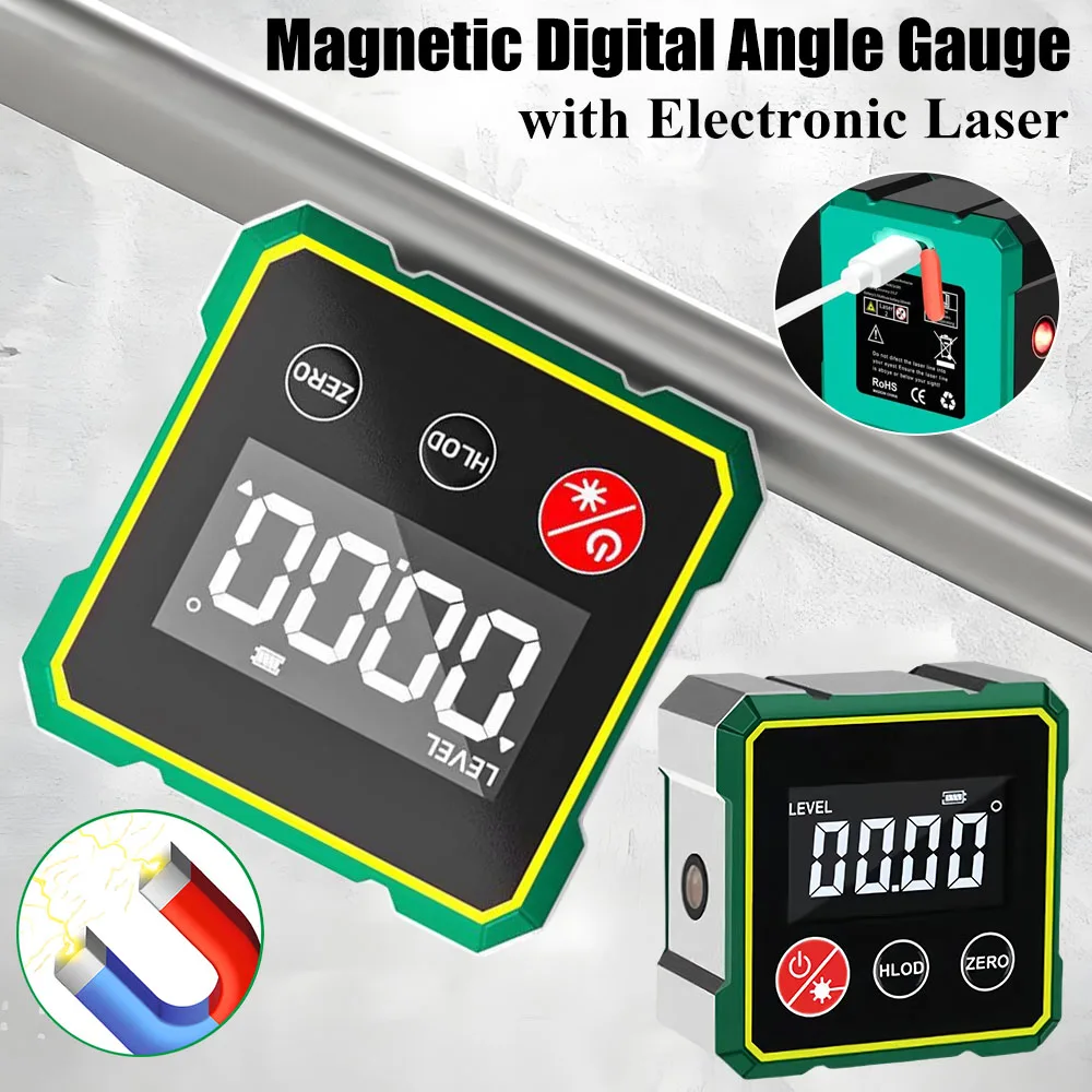 New Digital Angle Gauge Magnetic Protractor Inclinometer Level Angle Finder Gauge Bevel Box Rechargeable Angle Measurement Tool