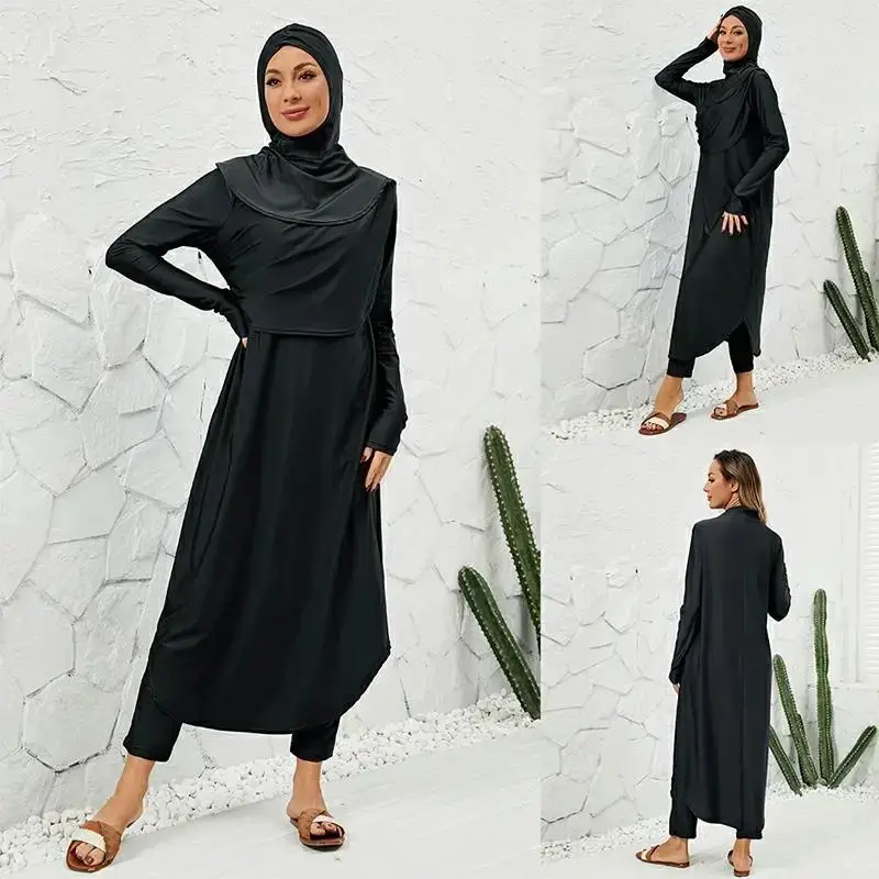 2024 Muslim Swimwear Women Swimsuit With Swim Cap Summer 3Pce Swimming Suit Burkini Muslim Mujer Robe Femme Musulmane Clothing