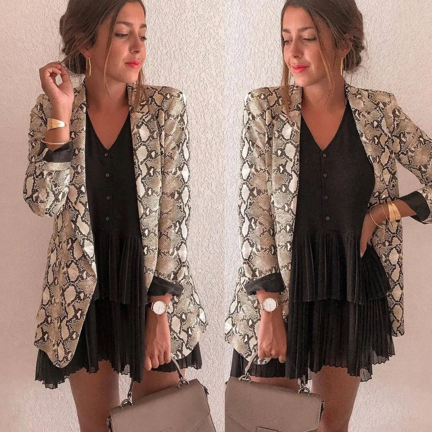 

Women's Autumn Thin Casual Business Suit Street Style Long Sleeve Leopard Print Straight Cut Suit for Office Wear