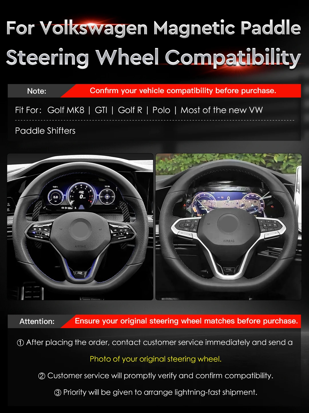 For VW Golf 8 MK8 GTI R R Line 2021 2022 2023 2024 2025 Glossy Carbon Fiber Magnetic Steering Wheel Paddle Shifters
