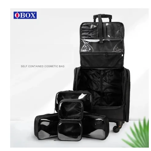 Professional Makeup Artist Train Case Rolling Makeup Case Trolley Cosmetic Suitcase Trolley Travel Cosmetic Bag Brush Organizer