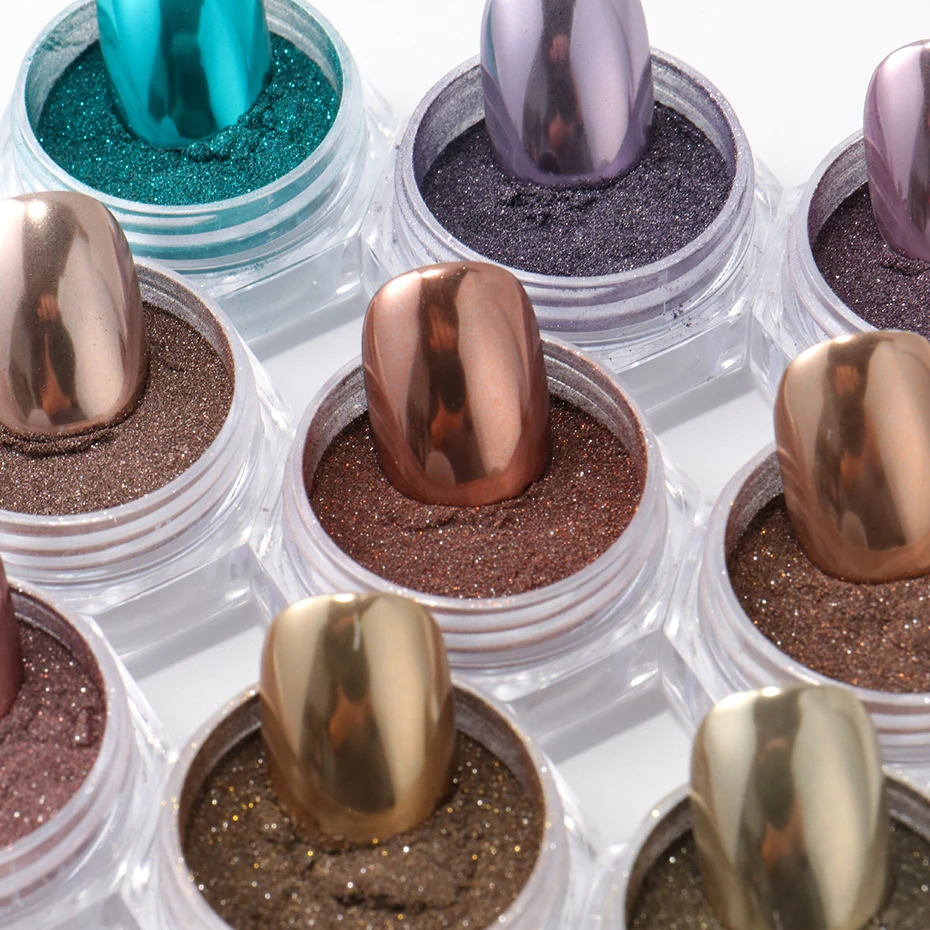 ชุดผงกลิตเตอร์เล็บ 9 สี แบบโฮโลแกรม สีน้ำตาลเข้ม ผงโครมเล็บสุดสว่าง อุปกรณ์ทำเล็บ DIY สำหรับฤดูหนาว