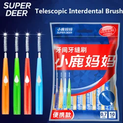 Super Deer 10Pcs Retractable Interdental Brush 0.6-1.0mm Soft Bristle Brush Clean Between Teeth Push-Pull Brush For Oral Care