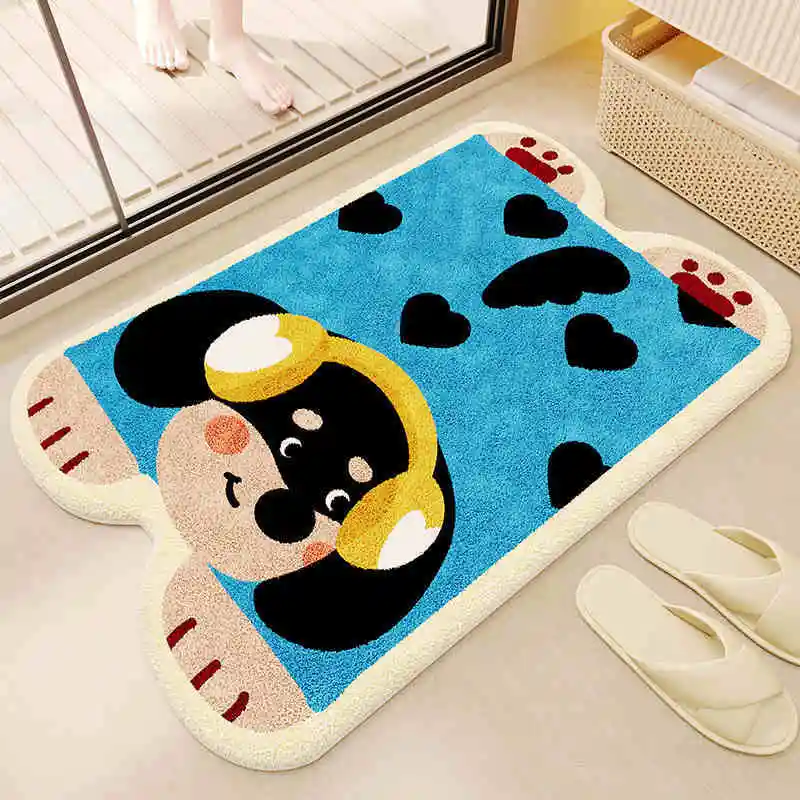 Cartoon imitation velvet floor mat, household bathroom absorbent and dirt resistant door mat, toilet bathroom carpet