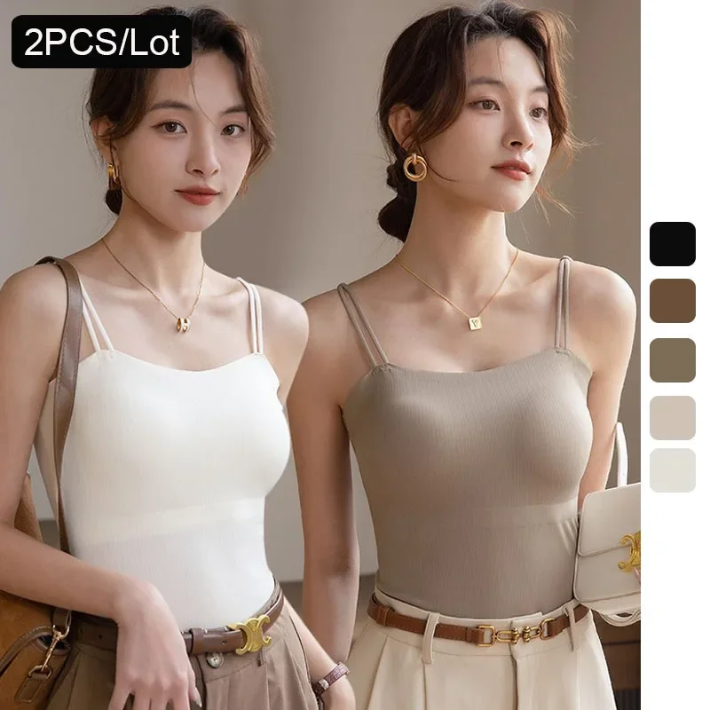 

2 шт./лот, красивый топ на бретельках сзади и накладкой на грудь, фиксированная чашка, внутренняя одежда, верхняя одежда, тонкая секция, бесследная основа, топ-труба