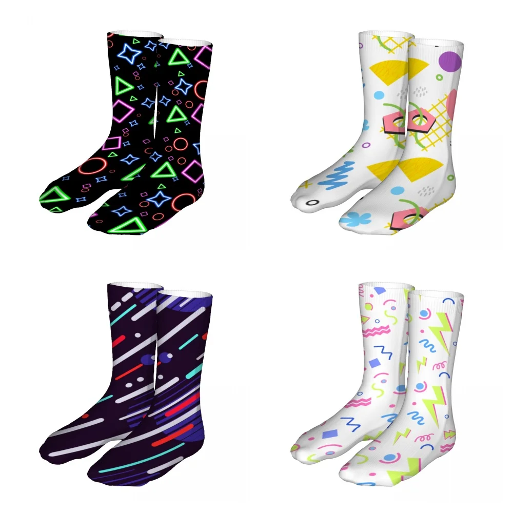 Multicolored Geometric Mens Womens Funny Crew Socks Cool 3D Printed Design Socks Fashion Comfortable Basketball Socks