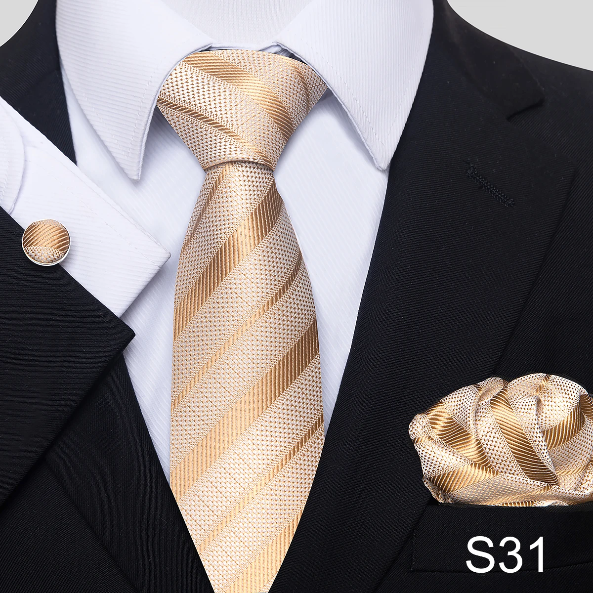 Herren-Krawatten-Set, 3-teilig, geeignet für formelle Anlässe, Hochzeiten und Bankette – Detail 3