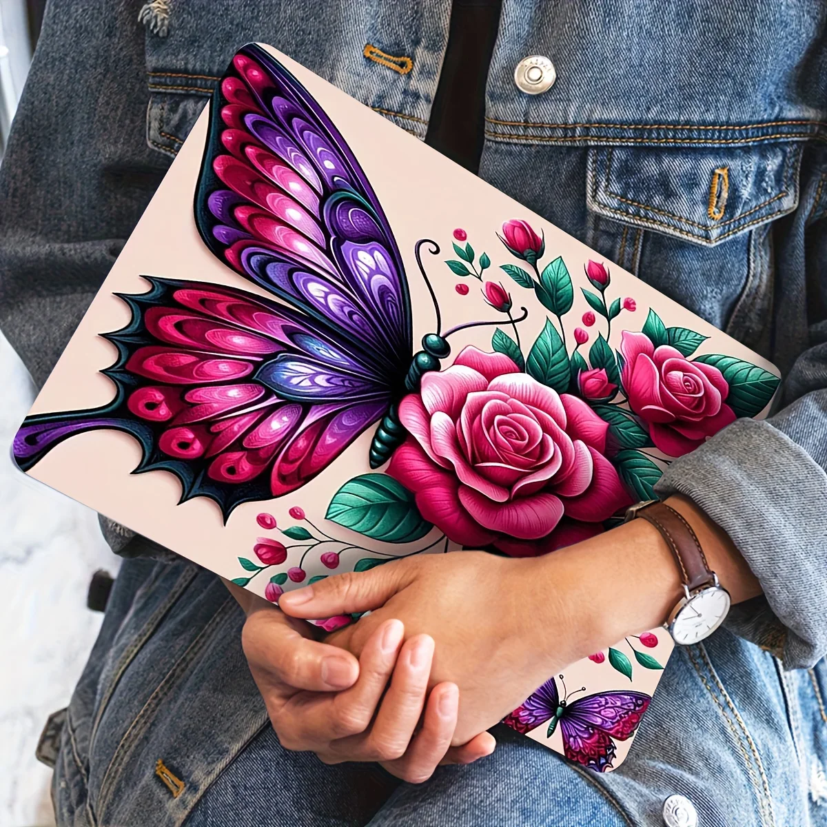 

2-Piece Colorful Butterfly Floral Laptop Sticker - Waterproof, Scratch Resistant Vinyl Sticker for Notebooks, Cars and Vehicles