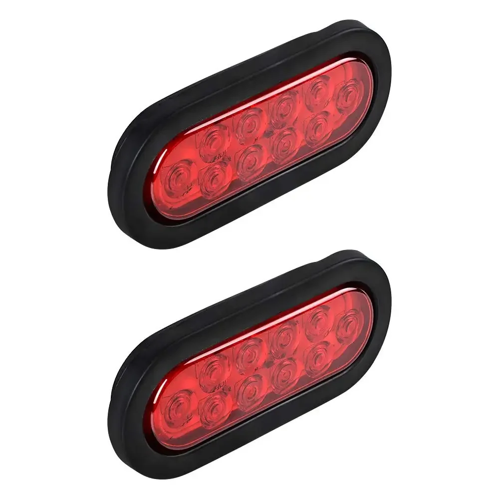 Fuleem 2PCS Oval Red LED Tail Surface Mount Grommets Plugs Waterproof Stop Brake Turn Trailer Lights for RV Truck