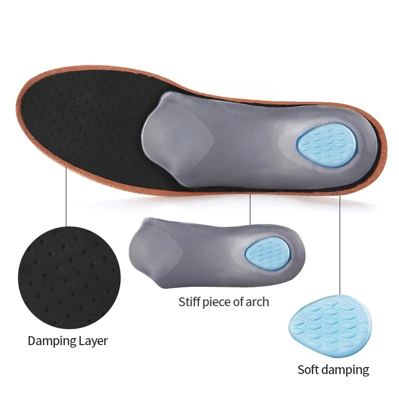 2Pairs Unisex Leather Orthopedic Insole Orthotic Arch Support Flat Foot Shoe Pad PU Latex Antibacterial Active Carbon Foot Care - view 4