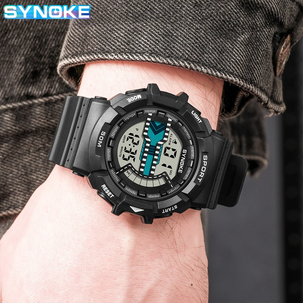 Watch Outdoor Sports Multifunctional Waterproof Shock Resistant Large Screen Display Luminous LED Digital Watch For Men Synoke