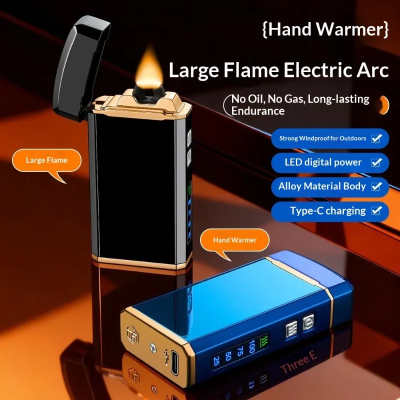 2026 Creative Warm Hand Treasure High Power Arc Pulse USB Charging Lighter Battery Display Outdoor Windproof Electric Lighters