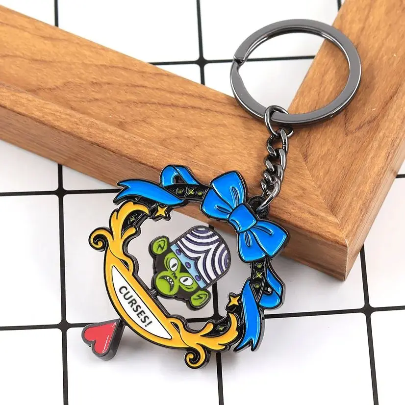 Funny Mojo Jojo Rotating Keychain Double Sided Spinning Keyring Kawaii Villain Figure Metal Pendant Bag Decor Fans Gift