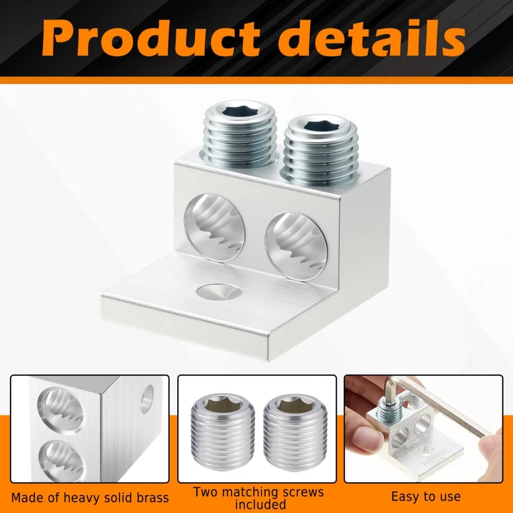 Set of 4 Aluminum Alloy Dual Ground Lugs with 2 Holes Designed for Stable Electrical Grounding and Enhanced Conductivity