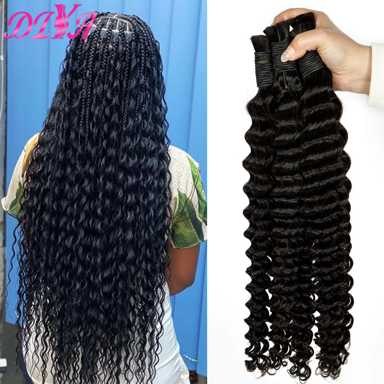 Deep Wave Human Braiding Hair 100% Unprocessed Human Hair Braiding Hair No Weft 16-28 Inch Curly Bulk Human Hair for Braiding